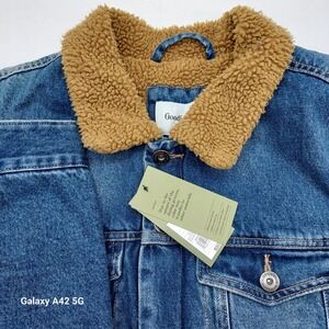 Goodfellow & Co Men Large Denim Sherpa Lined Trucker Jacket Blue Cotton Recycled